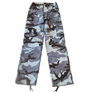 Unbranded Women‎ Cargo Pants Blue Grey Camo High Waist Utility 32